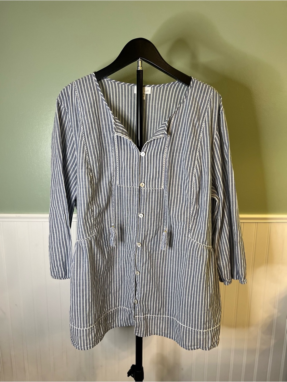 J. Jill Blue & White Striped Cotton Button-Front Tunic. Size XL